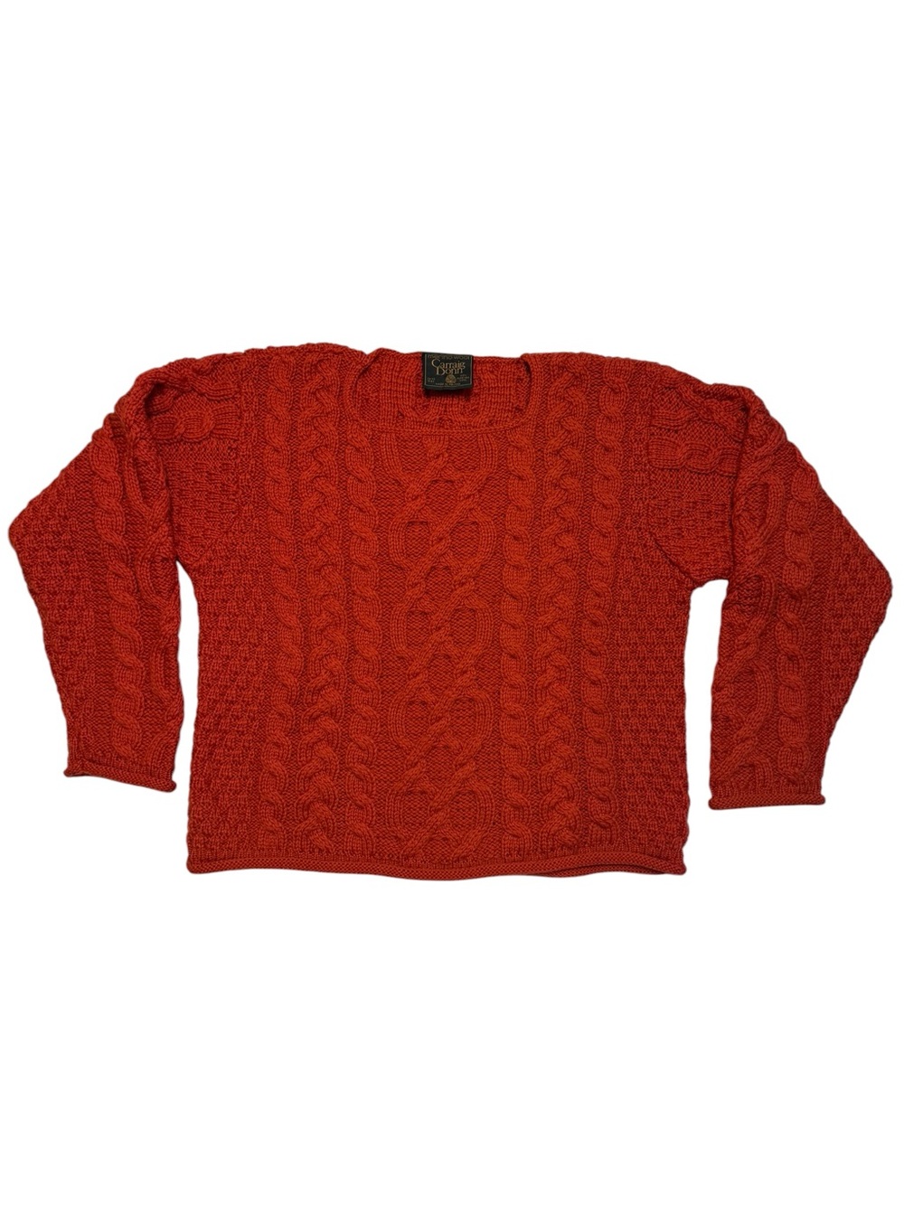 Carraig Donn Aran Irish Fisherman Red Sweater 100% Merino Wool Size Small